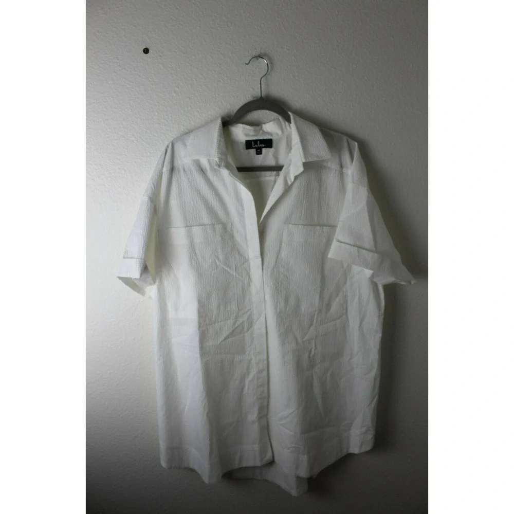 Lulu's White Button Up Down Dress Lined Size Medium Pockets - Picture 1 of 7